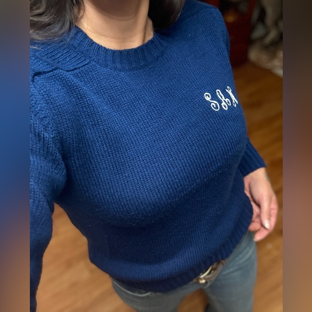 Ricki's Classic Monogram Blue Crew Neck Sweater Size Large